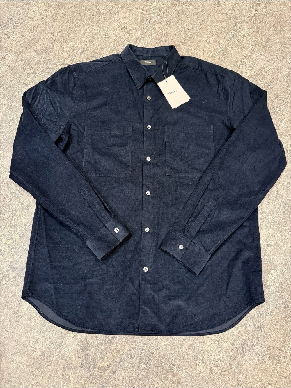 Theory Irving Eclipse Soft Cord Long Sleeve Button Front Sz XL
